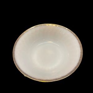 Vintage Fire King Serving Bowl - White Swirl w/Gold Trim 8.25”